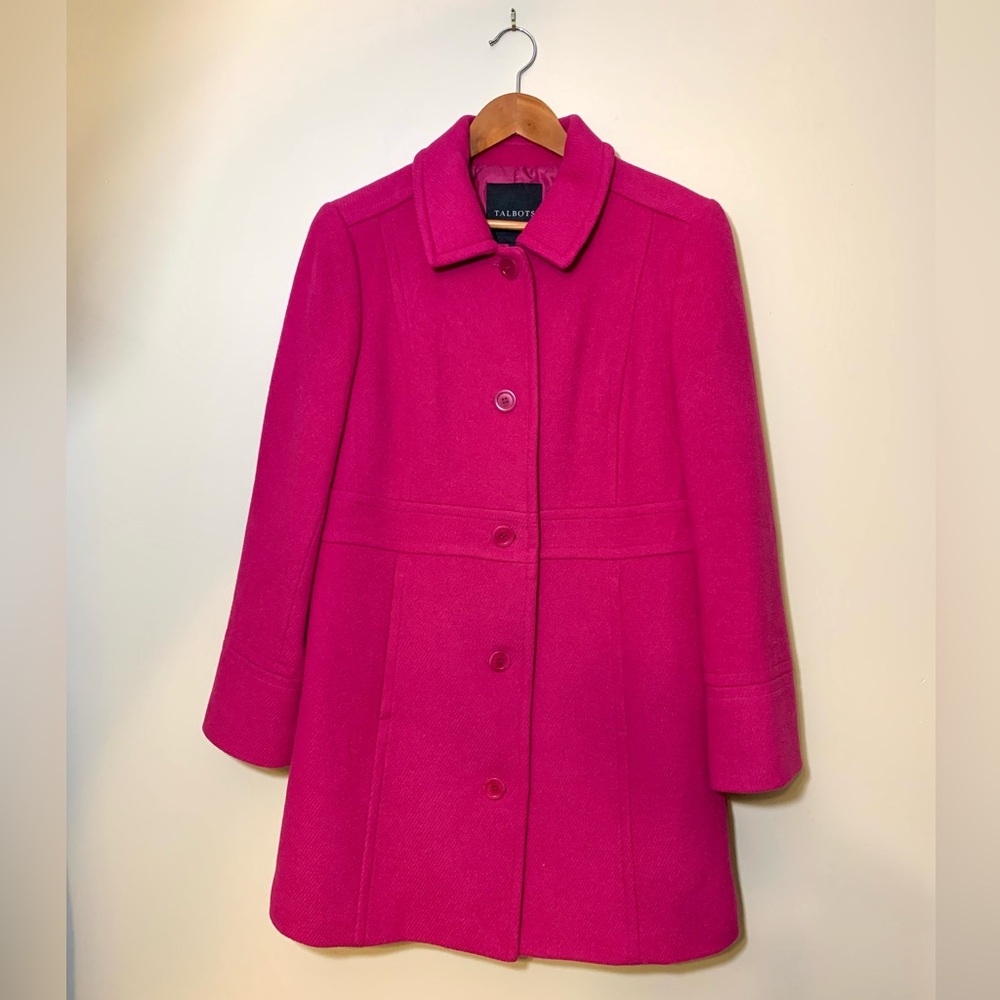 Talbots fuschia/pink wool-blend tailored coat. Size 12
